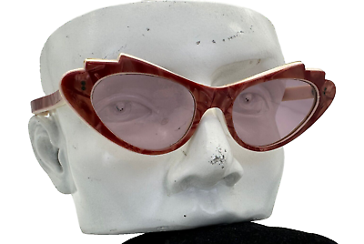 #ad Wavy Cat Eye Sunglasses 50s Paris Design Vintage Rare Party Red Shades NOS