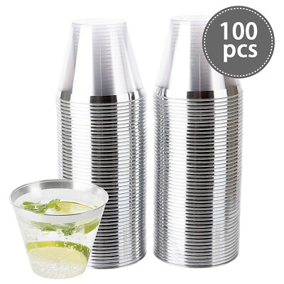 #ad 25 50 100pcs Disposable Shot Glasses Clear Hard Plastic Party Cups Catering Bar