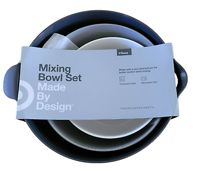 #ad Made By Design Plastic Mixing Bowl Set of 3 White Gray Black 1.5qt 3qt 5qt