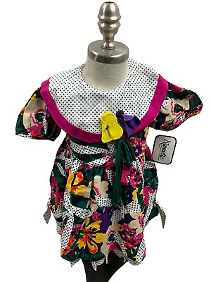 #ad 80s Vintage Nannette dress Sz 4T Girls Outfit Sailor Floral Polka dot Pleated