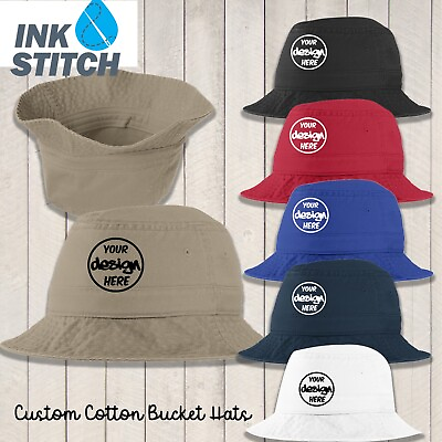 #ad Ink Stitch Custom Logo Texts Stitching Logo Texts Cotton Unisex Bucket Hats
