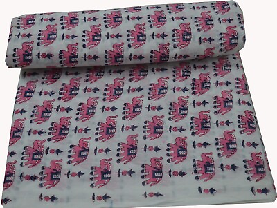 #ad Elephant Block Print Cotton Women Fabric 2.5 Yard Hand Block Print Fabric P 330
