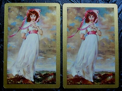 #ad JOKER PR. Sits on Steps Suits in Hand Vintage Swap Playing Card 1950 Girl Pinkie