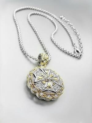 #ad NEW Designer Silver Gold Filigree CZ Crystals Maltese Cross Pendant Necklace