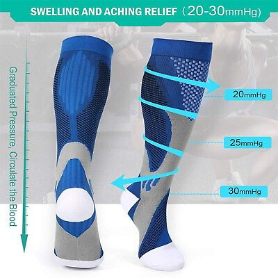#ad 20 30 mmHG Compression Socks Stockings Womens Mens Knee High Medical S M X XL 2x $8.61