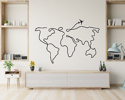 #ad Worlds Map Large Wall Decal Abstract Line Art Travel Removable Sticker AA023