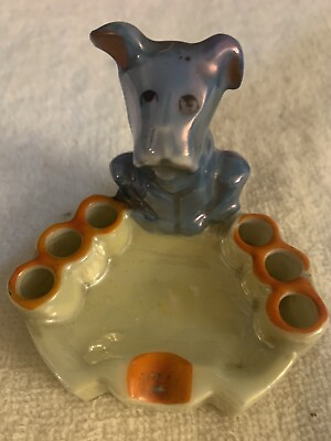 #ad Cigarette Holder and Ashtray Cute dog Vintage Made in Japan Lusterware