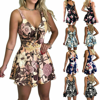 #ad Women Clubwear Holiday Jumpsuit with Belted Dress Boho Outdoor Lace up Jumpsuit $14.41