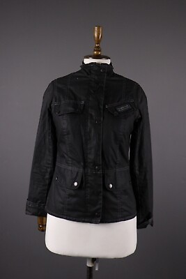 #ad BARBOUR INTERNATIONAL Antique National Black Waxed Jacket Size EUR 34 UK 8