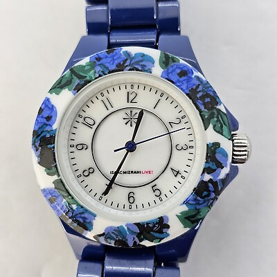 #ad Isaac Mizrahi Live Women#x27;s Watch Blue Ceramic Bracelet Floral Bezel 6.5quot; NewBatt