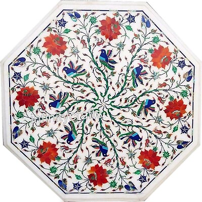 #ad 18 x 18 Inches Marble Side Table Top Pietra Dura Art Coffee Table Top for Hotel $521.05