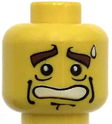 #ad Lego New Yellow Minifigure Head Dual Sided Thick Brown Eyebrows Determined Look