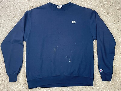 #ad Vintage Champion Authentic Sweatshirt Men#x27;s Large Embroidered Logo Navy Blue