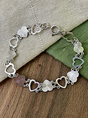 #ad Nice Love Heart Chain Bracelet Solid Sterling 925 Silver Vintage Jewelry Gift GBP 29.00