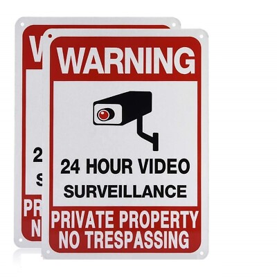 #ad 2 Pack Reflective Warning Sign 24 Hour Video Surveillance Sign No Trespassing