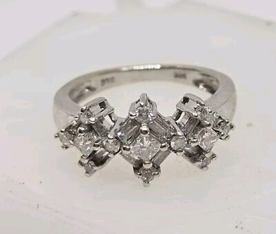 #ad Solid 14k White Gold Engagement Diamond Ring Band Set SZ 5