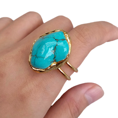 #ad Big Blue Turquoise Rings New Fashion Gold Plated Stone Ring