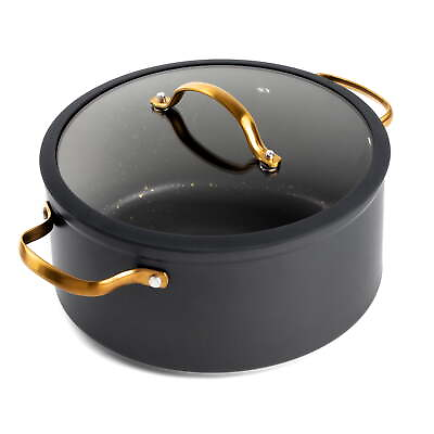 #ad Non Stick 5 QT Signature Stock Pot with Glass Lid Black amp; Gold