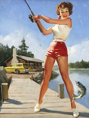 #ad V1453 Hot Pin Up Girl Fishing Painting Art Decor WALL POSTER PRINT CA