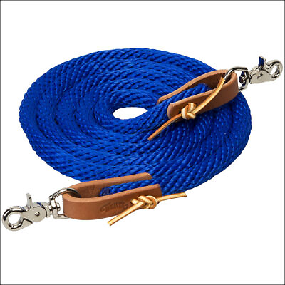 #ad 21WL Blue 8 Ft Weaver Horse Poly Roping Reins W Leather Laces Loop Ends