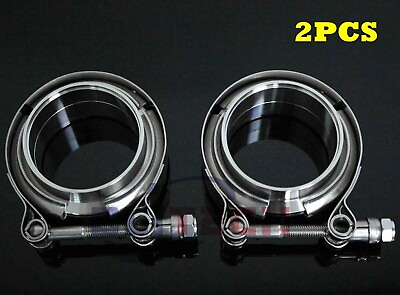 #ad Blitech 2 inch V Band Clamp amp; Male Female Flange Kit Exhaust Downpipe Steel 2pcs