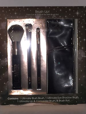#ad FLOWERquot;Brush Upquot; FaceEye amp; Lip Brush Set With Brush Roll NEW Boxed Makeup Tools