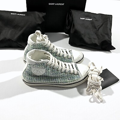 #ad Womens Saint Laurent Malibu Tweed High Top Sneakers YSL Shoes Sz 36 $695 NEW