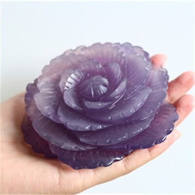 #ad 0.45kg Natural Carved Fluorite Flower Reiki Crystal Decor Mineral Specimen Gift