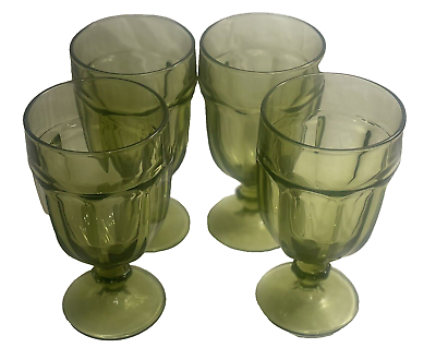 #ad Set of 4 Vintage Libbey Glasses DURATUFF OLIVE GREEN 7” Goblets Wine Water Tea