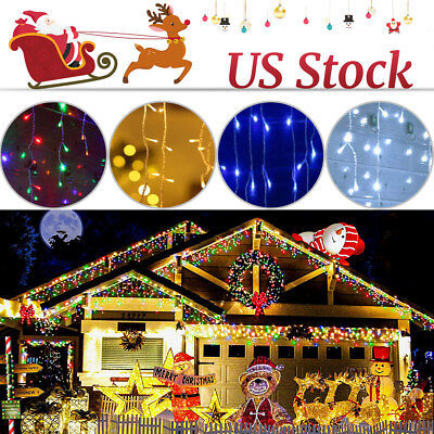#ad 13 130ft Curtain Icicle Lights Wedding Party LED Fairy Christmas Indoor Outdoor