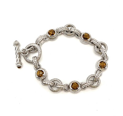 #ad Judith Ripka Sterling Silver Cable Chain Bracelet Citrine Toggle 7.5”