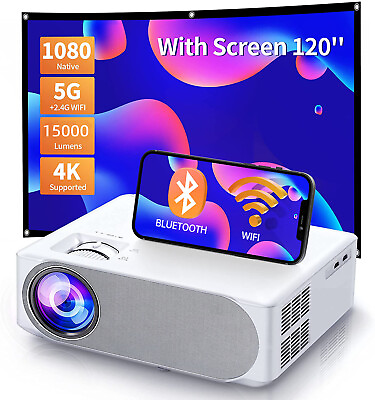 #ad 4K Projector 5G WiFi Bluetooth 32000LM 1080P HD Movie Home Theater120quot; Screen