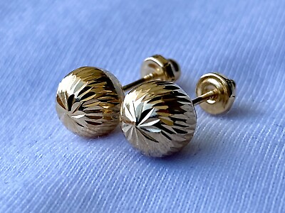 #ad 18k solid real gold earrings: Diamond Cut Ball earrings • screw back