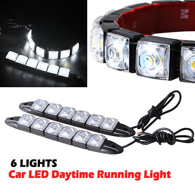 #ad 2x White DC 12V 6 LED Daytime Running Light DRL Car Fog Day Driving Lamp Lights