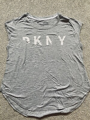 #ad DKNY Sport Sleeveless T Shirt Womens Small Crop Top Style Workout Fitness Gray