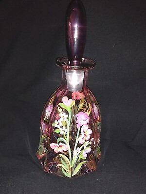 #ad 6.5quot; Vintage Made In Italy Decorative Perfume Vanity Bottle Hand Painted Flowers