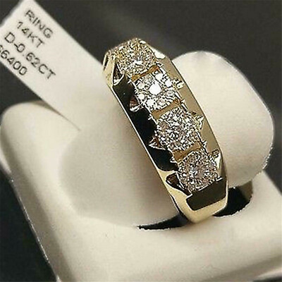 #ad 14K Simulation Yellow Gold Mens Diamond Pinky Engagement Wedding Ring Band Gift
