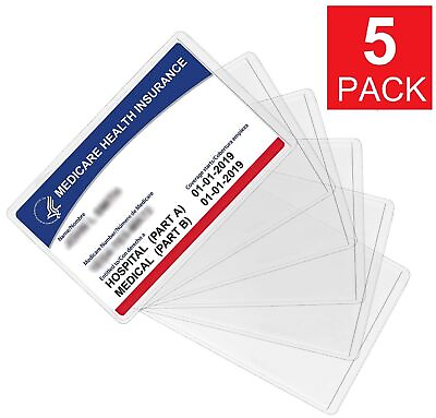#ad 5 Pack Medicare Holder Protector Sleeves Clear PVC For Credit Card Business Card
