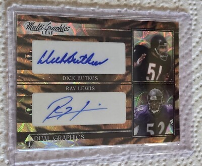 #ad 2023 LEAF ECLECTIC 1 1 DUAL AUTO DICK BUTKUS amp; RAY LEWIS CARD TIGER KALEIDESCOPE