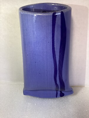 #ad Blue Wall Pocket Pottery Vase Darris Dietz Lead Free Oregon USA 7 X 4 X 1 3 4