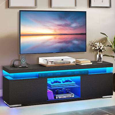 #ad TV Stand with Charging Station amp; LED Lights For 55 60 65 in Entertainment Center