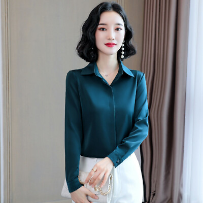 #ad Womens mulberry silk Business Formal Shirt Blouse Tops Outwear Retro Fashion $26.96