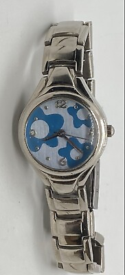 #ad Ladies Teens Watch New Battery Silver Case 6” Metal Stainless Band Blue Flowers