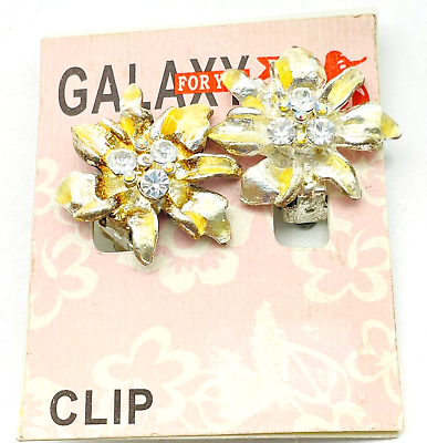 #ad Galaxy For You Rhinestone Flower Clip On Earrings Original Card