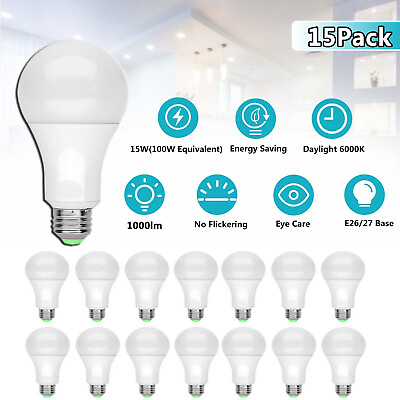 #ad 15X LED Light Bulbs Replacement 100W Eq 15W Daylight E26 6500K Home Bedroom Lamp $27.75