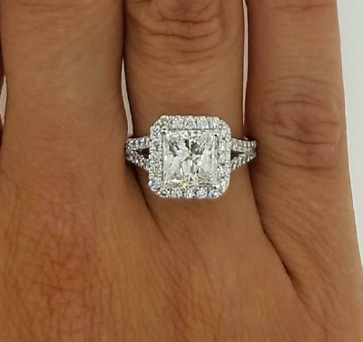 #ad 3.15ct Princess Cut Moissanite Engagement Split Shank Ring 14k White Gold Plated $218.93