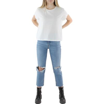 #ad DKNY Womens White Stretch Crewneck Short Sleeves T Shirt Top XL BHFO 3494