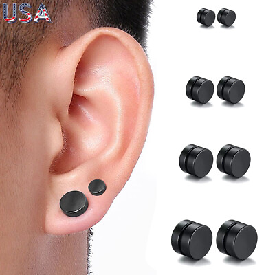 #ad 1 Pair Stainless Steel Magnetic Non Piercing Stud Clip On Cheater Fake Earrings