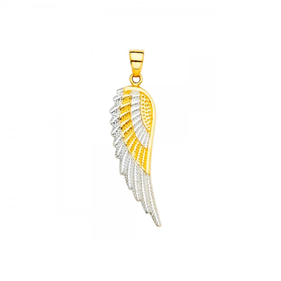 #ad 14K Solid Yellow White Gold Angel Wings Pendant Guardian Luck Necklace Charm