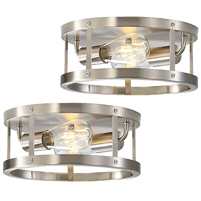 #ad 2 Pack Close to Ceiling Lights Modern Brushed Nickle Semi Flush Mount Ceilin...